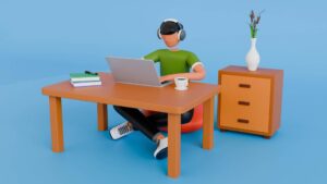 Image 3D d'un homme sur son ordinateur